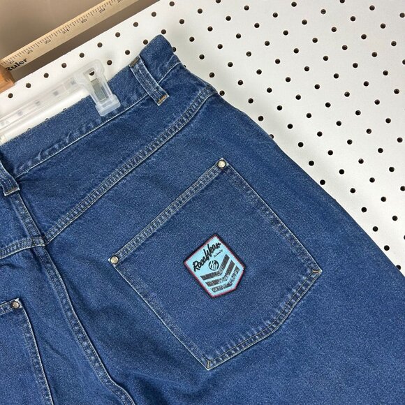 Rocawear Y2K Baggy Jeans 38x34 Blue Logo  Streetwear Skate Wide Leg Denim Patch - Picture 3 of 8
